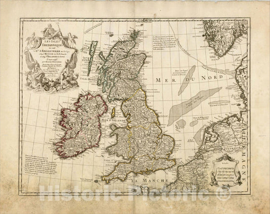 Historic Map : Les Isles Britanniques ou sont le Rme, 1702, Guillaume De L'Isle, Vintage Wall Art