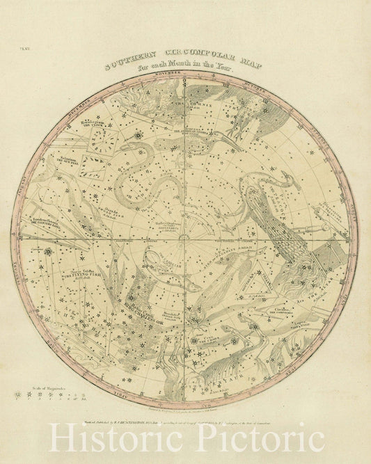 Historic Map : Southern Circumpolar Map for each month of the Year, 1835, Elijah J. Burritt, v1, Vintage Wall Art