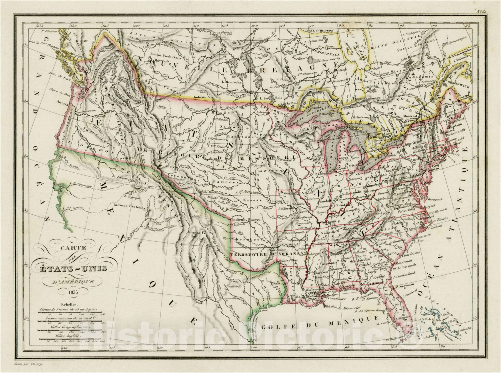 Historic Map : Carte des Etats-Unis D'Amerique 1835, 1835, , Vintage Wall Art