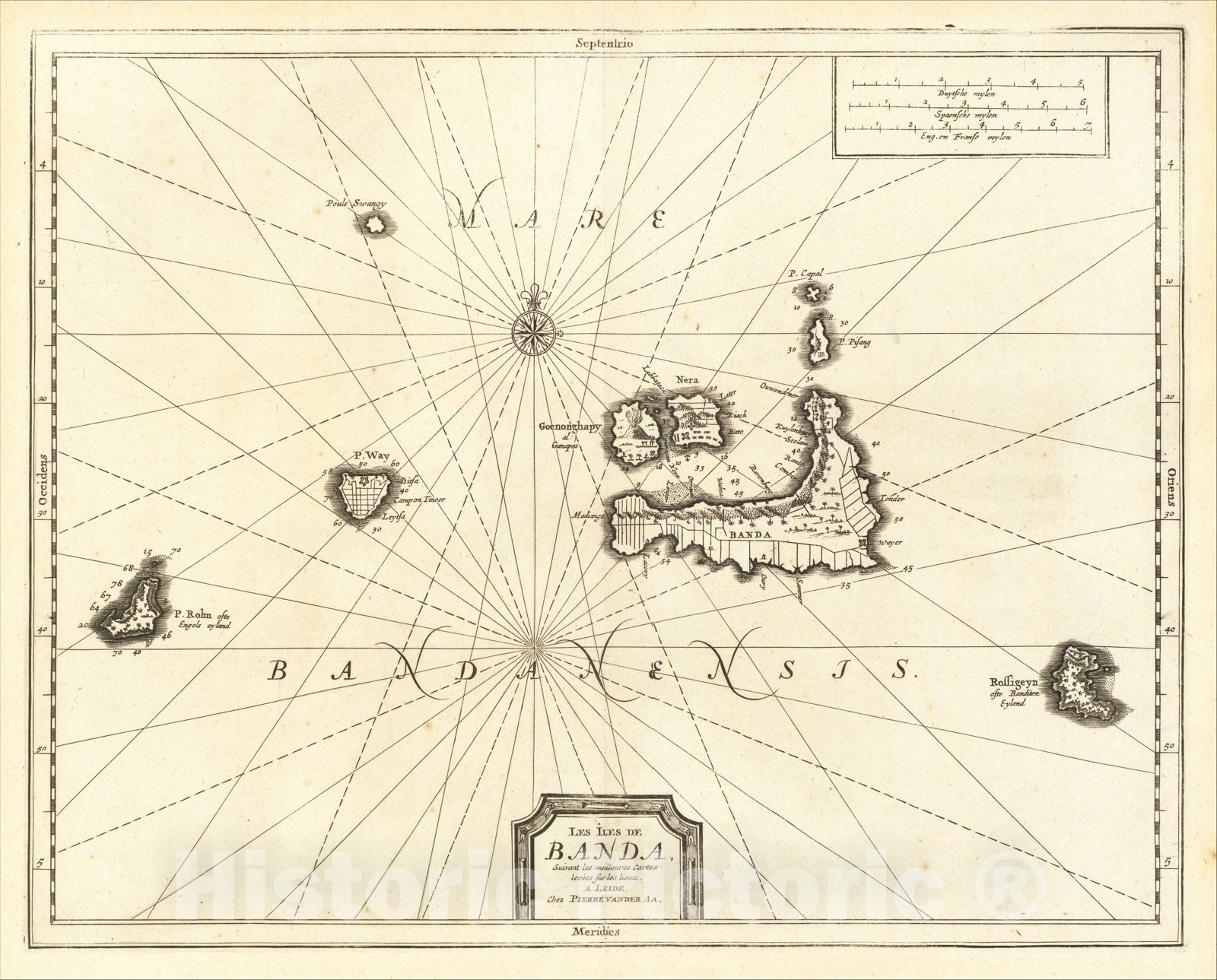 Historic Map : Les Iles De Banda Suivant les Meilleures Cartes Levees sur les Lieux, 1727, Pieter van der Aa, Vintage Wall Art
