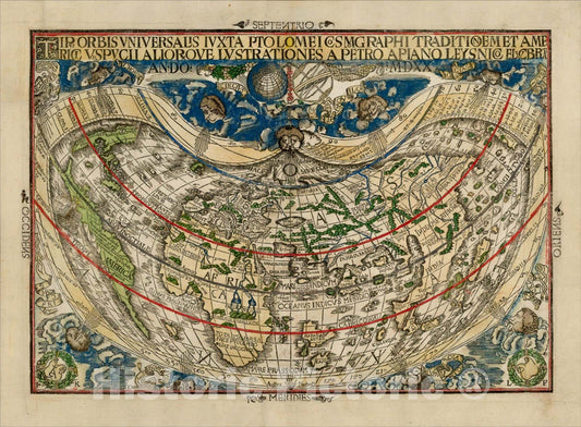 Historic Map : Tipus Orbis Universalis iuxta Ptolemei Cosmographi Traditionem et Americi Vespucii Aliorque, 1520, Peter Apian, Vintage Wall Art