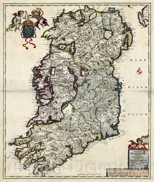 Historic Map : Regnum Hiberniae divisum in Quatuor Partes Ultonia Conachia Lagenia et Momonia, c1688, , Vintage Wall Art