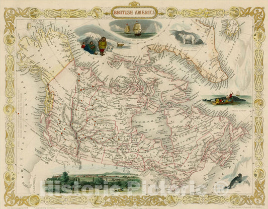 Historic Map : British America, 1851, John Tallis, v1, Vintage Wall Art