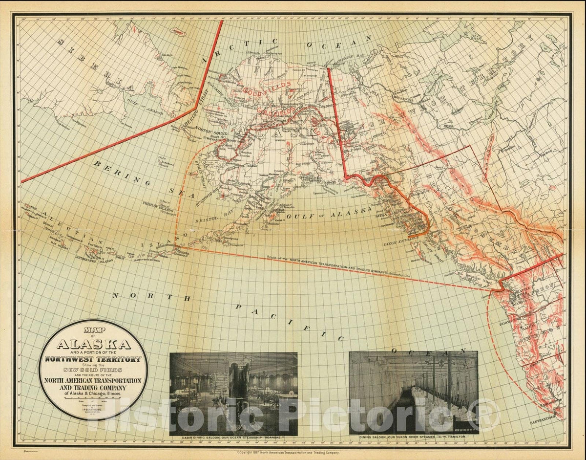 Historic Map : Map of Alaska and a portion of the Northwest Territory Showing the New Gold Fields, 1897, I. P. Berthrong, Vintage Wall Art
