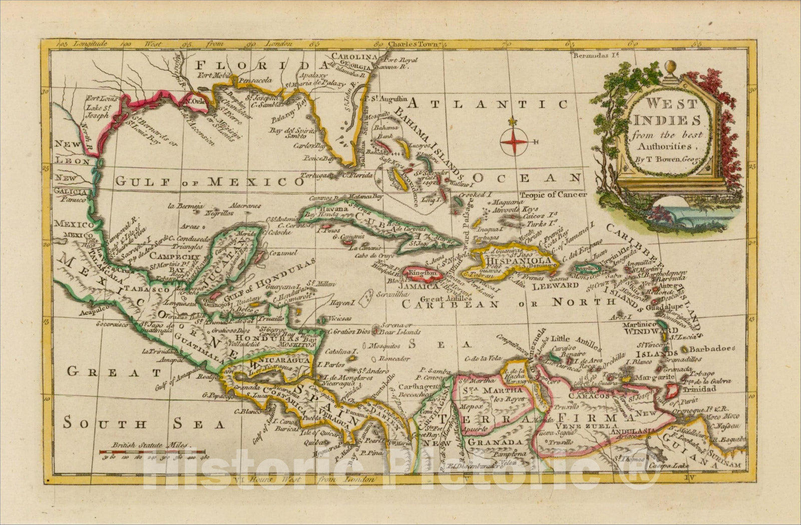 Historic Map : West Indies from the best Authorities. By T. Bowen?, 1773, Thomas Bowen, Vintage Wall Art