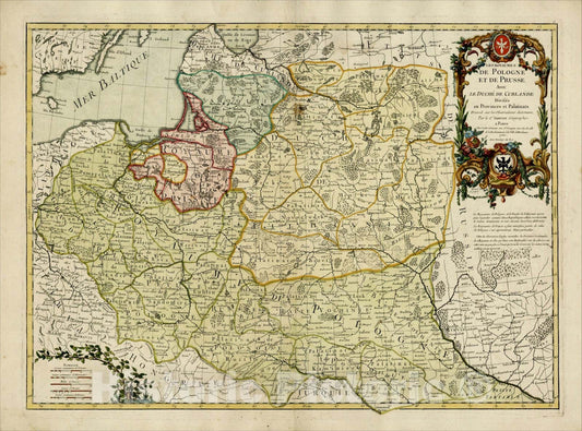Historic Map : Les Royaumes de Pologne et de Prusse Avec Le Duche de Curlande Divises en Provinces et Palatinats, 176, 1760, Jean Janvier, Vintage Wall Art