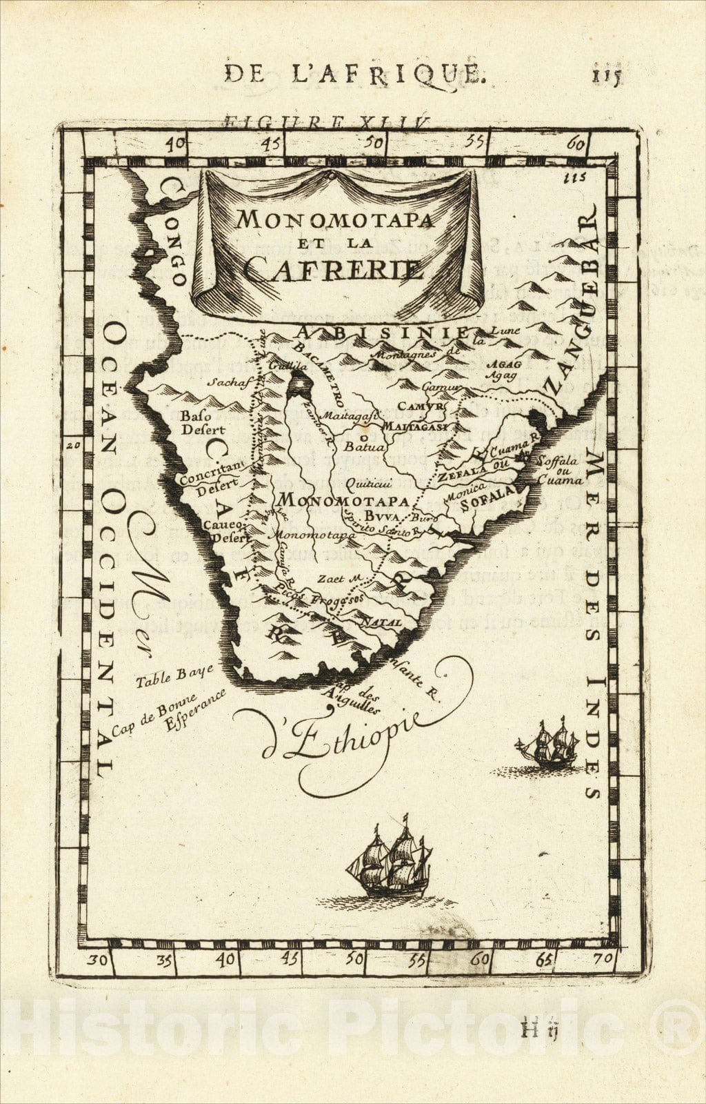 Historic Map : Monomotapa et la Cafrerie, 1683, Alain Manesson Mallet, Vintage Wall Art
