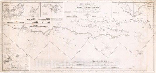 Historic Map : Chart of the Coast of California from San Blas to San Francisco, 1849, James Imray, Vintage Wall Art