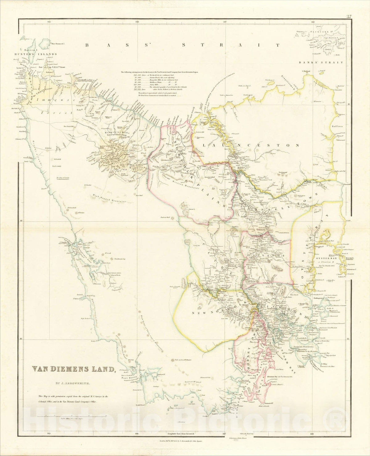 Historic Map : Van Diemens Land, 1834, John Arrowsmith, Vintage Wall Art