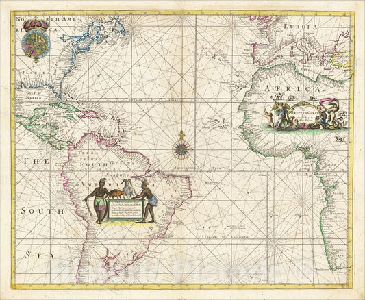 Historic Map : The Western Ocean, c1703, Charles Price, Vintage Wall Art
