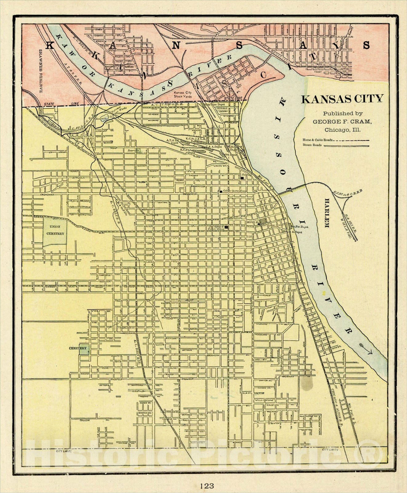 Historic Map : Kansas City, 1892, George F. Cram, Vintage Wall Art