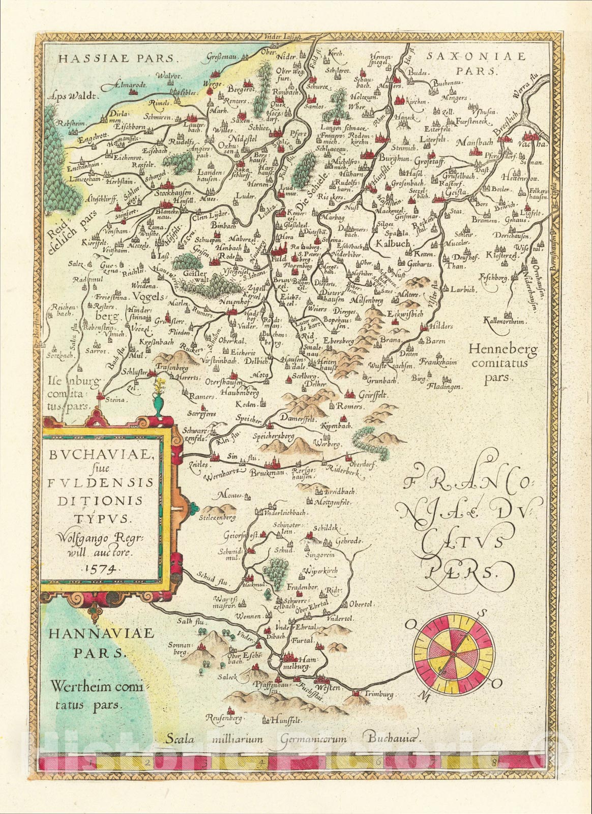 Historic Map : Buchaviae, sive Fuldensis Ditionis Typus. Wolfgango Regrwill auctore. 1574, 1579, Abraham Ortelius, Vintage Wall Art