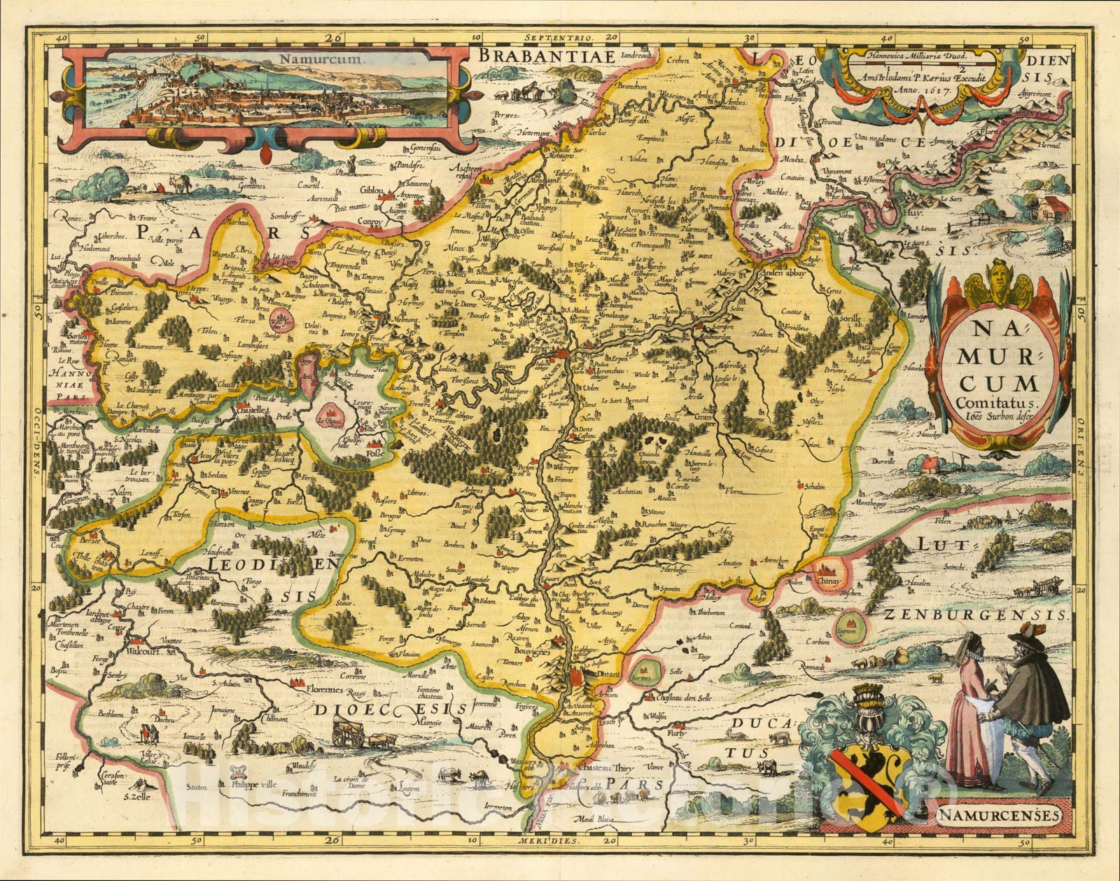 Historic Map : Namurcum Comitatus, 1617, Petrus Kaerius, Vintage Wall Art