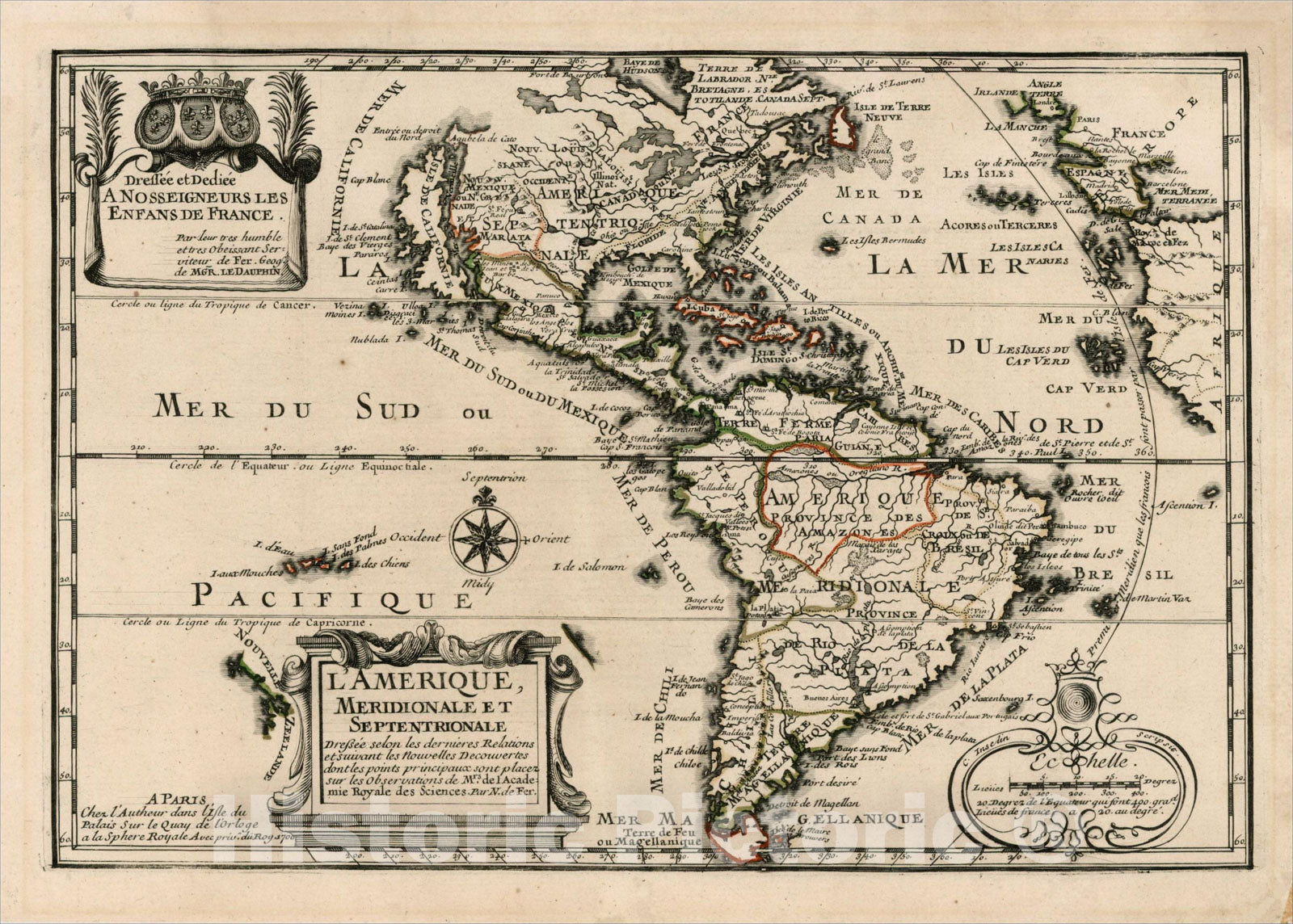 Historic Map : L'Amerique Meridionale Et Septentrionale, .1700 (California as an Island), 1700, , Vintage Wall Art