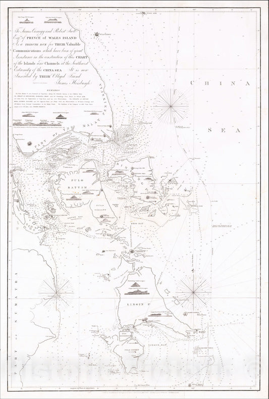 Historic Map : Chart of the Islands and Channels at the Southwest Extremity of the China Sea It is now Inscribed by Their Obliged Friend James Horsburgh, 1824, Vintage Wall Art