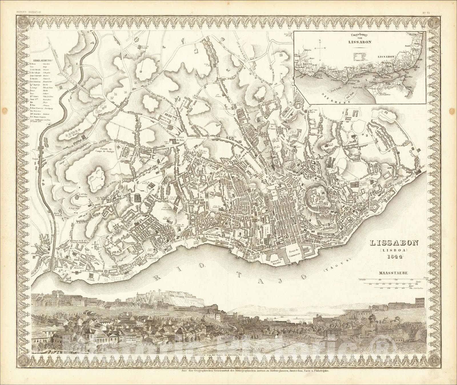 Historic Map : Lissabon (Lisboa) 1844., 1844, Joseph Meyer, Vintage Wall Art