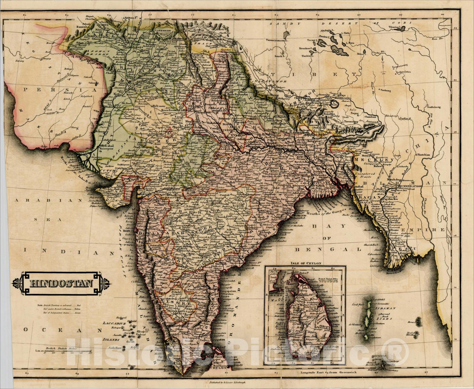 Historic Map : Hindostan, 1828, Daniel Lizars, v2, Vintage Wall Art