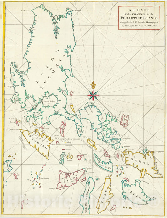 Historic Map : A Chart of the Channel in the Phillippine Islands through which the Manila Galeon passes together with adjacent Islands., 1748, George Anson, v2, Vintage Wall Art