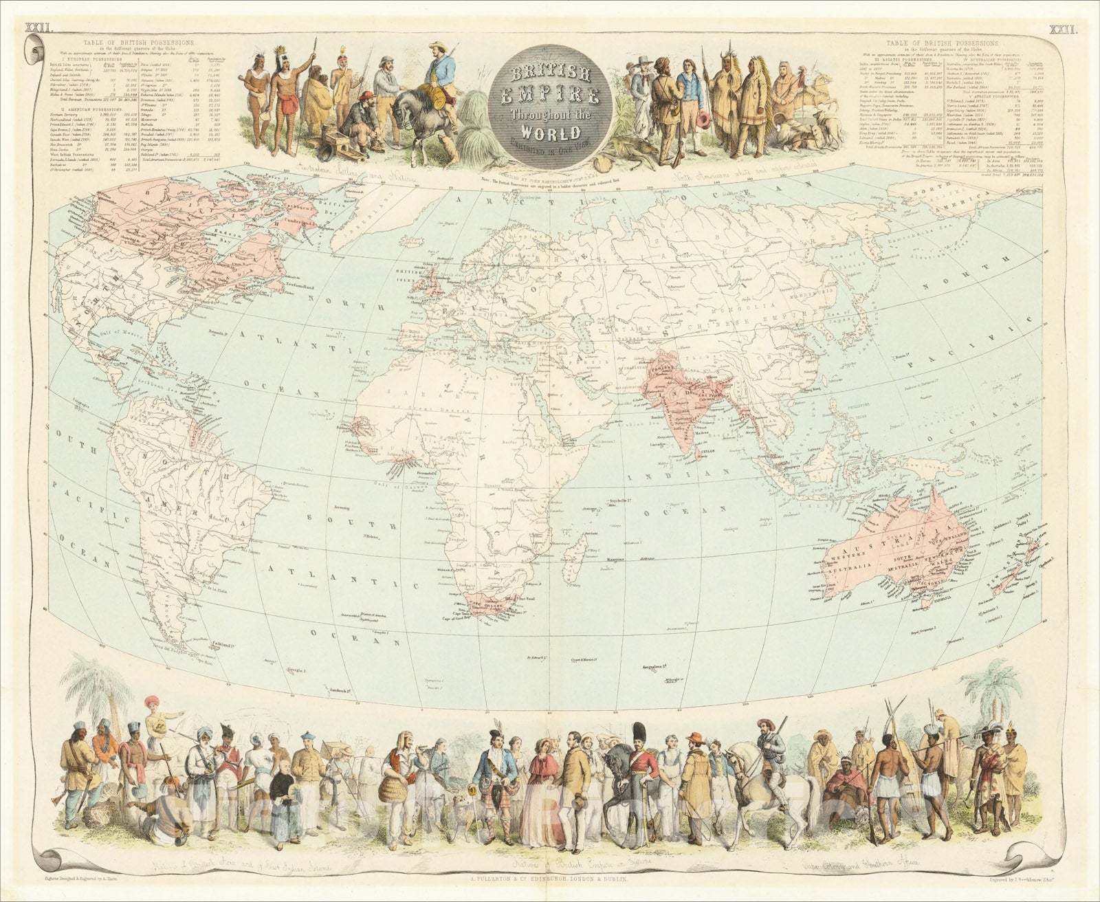 Historic Map : British Empire Throughout the World Exhibited In One View , c1855, Archibald Fullarton & Co., Vintage Wall Art