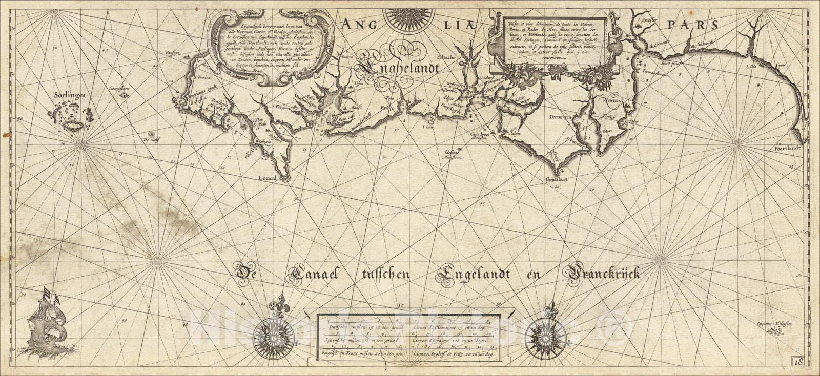 Historic Map : [Coast of Cornwall, Devon] Eygentlijck beworp naet leen van alle Havenen, Gaten, en Reeden, gheleghen gen de Zeecusten van Engelandt, 1608, Vintage Wall Art