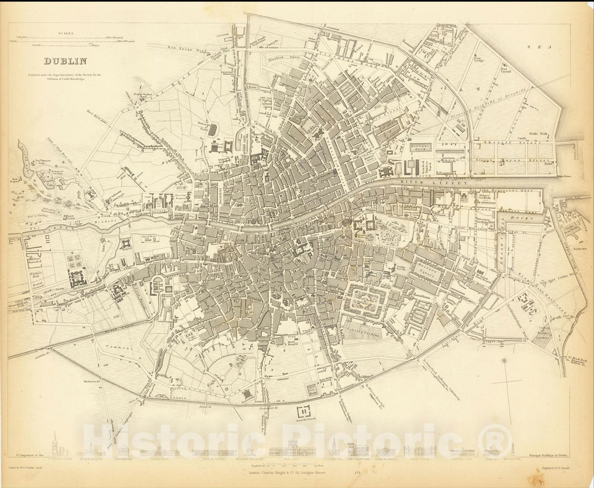 Historic Map : Dublin, 1836, SDUK, Vintage Wall Art