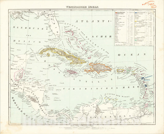 Historic Map : Westindische Inselen, 1854, Carl Flemming, Vintage Wall Art
