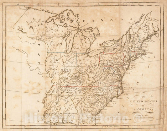 Historic Map : The United States of America, c1805, Matthew Carey, Vintage Wall Art