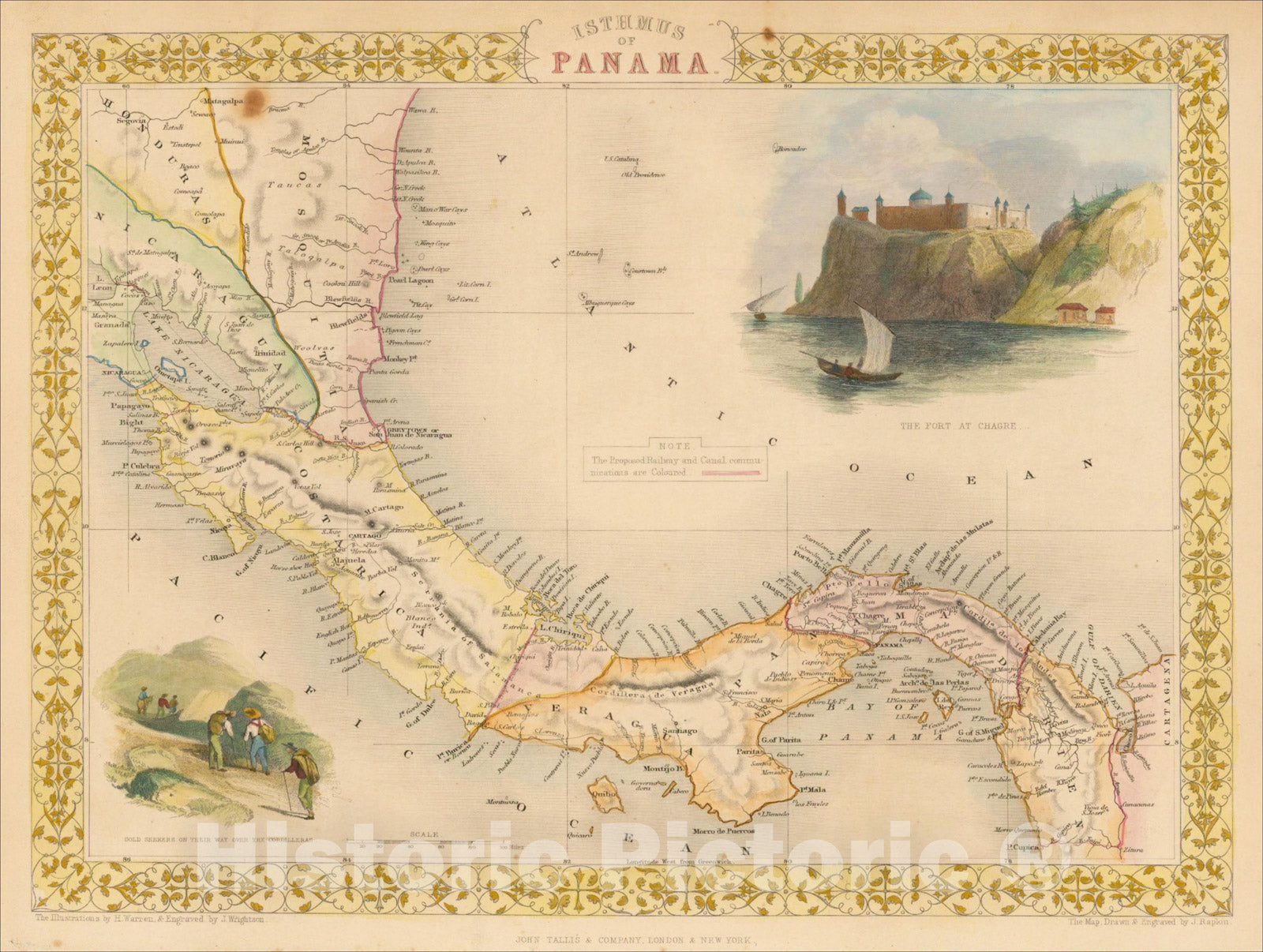 Historic Map : Isthmus of Panama, 1851, John Tallis, v4, Vintage Wall Art