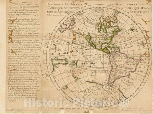 Historic Map : Hemisphere Occidental Du Globe Terrestre contenant L'Amerique Septentle, 1702, , Vintage Wall Art