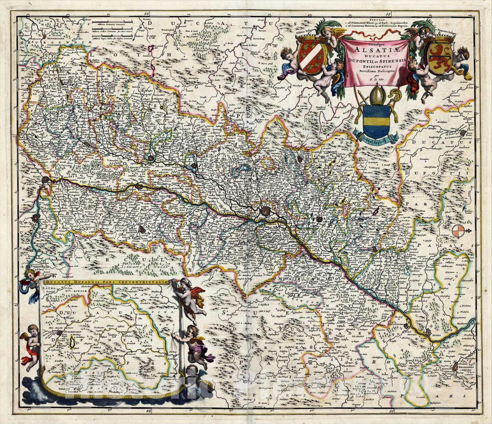 Historic Map : Utriusque Alsatiae Ducatus Dupontil et Spirensis Espiscopatus Novissima Descriptio, c1688, , Vintage Wall Art