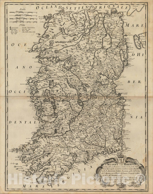Historic Map : L'Irlanda o'uero Hibernia distinta neel sue Provincie e Contee con la gionta della cie se Episcoli, 1689, , Vintage Wall Art