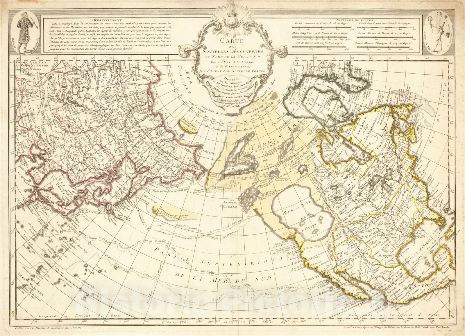 Historic Map : Carte Des Nouvelles Decouvertes Au Nord de la Mer de Sud, Tant a l'Est de la Siberie et du Kamtchatcka, Qu'a l'Ouest de la Nouvelle France, 1752, Vintage Wall Art