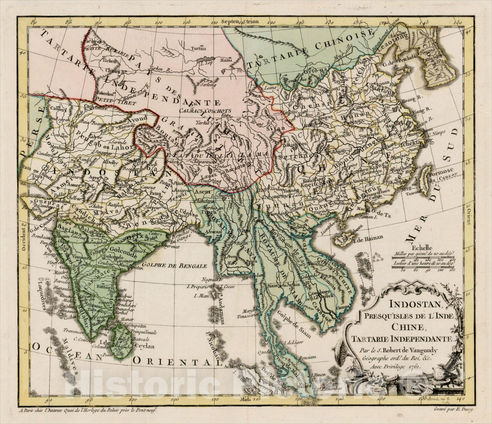 Historic Map : Indostan, Presqu'Isles De L'Inde, Chine, Tartarie Independente 1761, 1761, , Vintage Wall Art