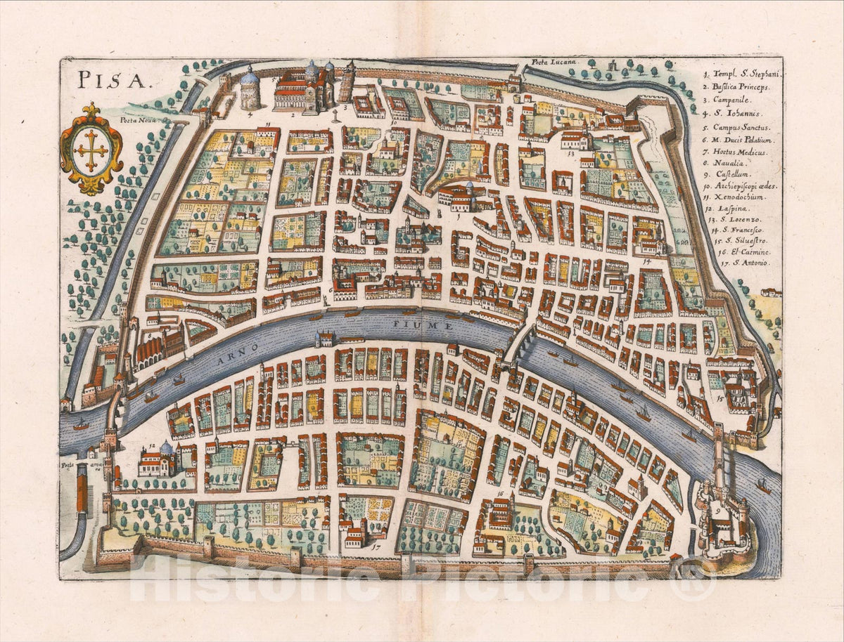 Historic Map : Pisa, 1636, Matthaus Merian, Vintage Wall Art