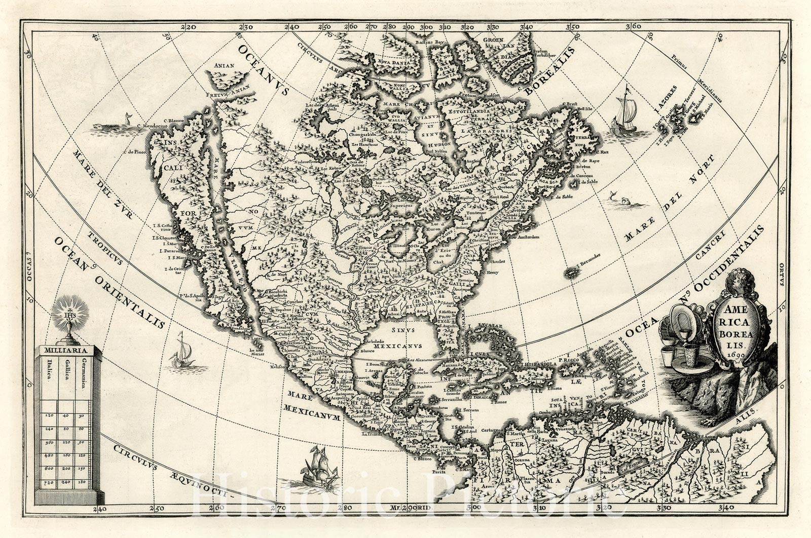Historic Map : Americae Borealis 1699 (California as an Island), 1703, , Vintage Wall Art