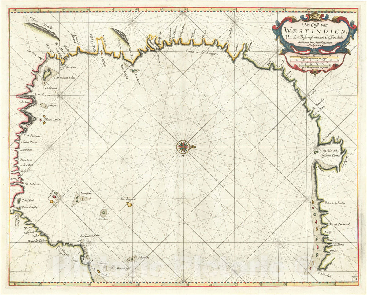 Historic Map : [Gulf Coast & West Coast of Florida] De Cust van Westindien Van La Desconoscida, tot C. Escondido, 1678, Arent Roggeveen, Vintage Wall Art