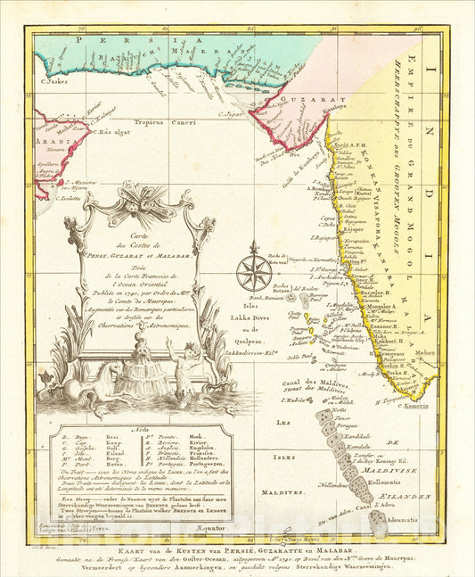 Historic Map : Carte Des Costes De Perse, Guzarat et Malabar, 1740 , 1770, J.V. Schley, Vintage Wall Art