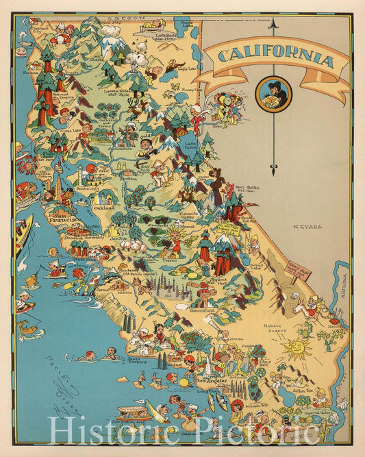 California - Pictographic State Map, 1935 | Historical Map Print