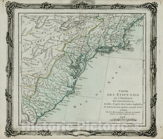 Historic Map : Carte Des Etats-Unis De L'Amerique Septentrionale, dresse d'apres des Cartes Anglaises?, 1783, , Vintage Wall Art