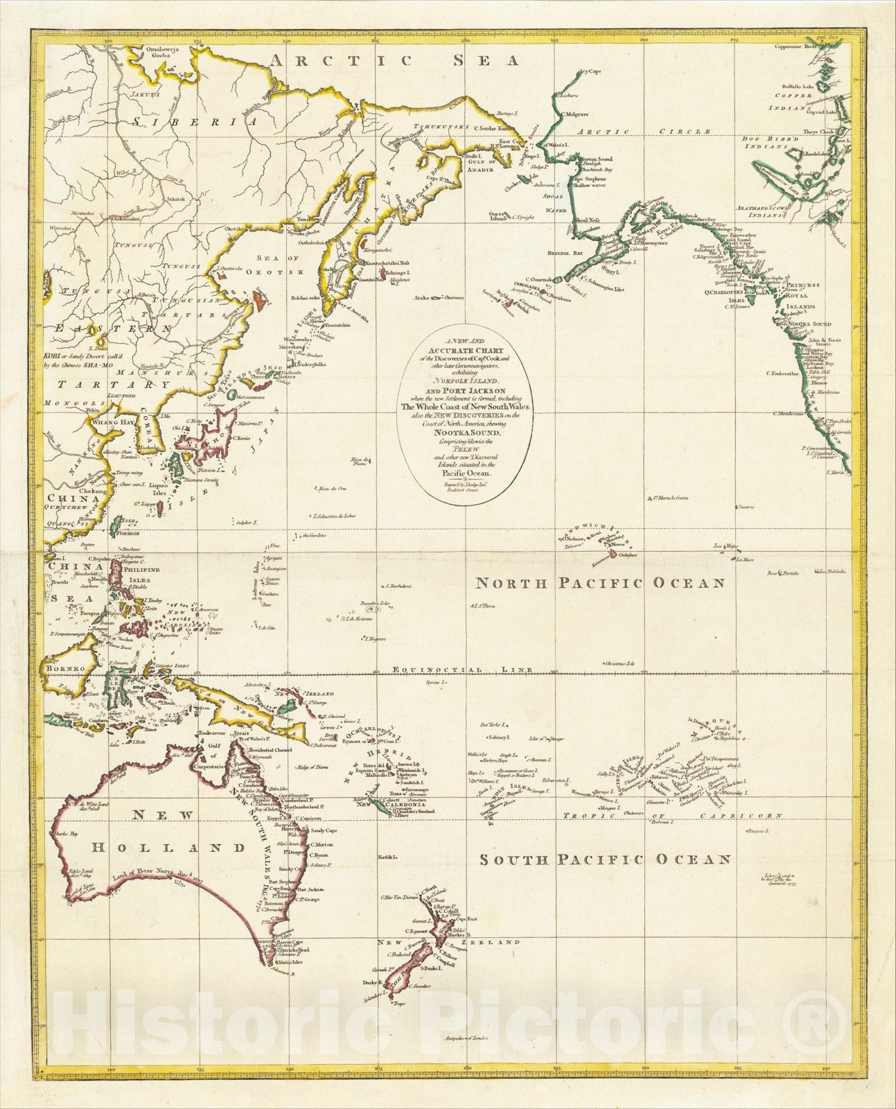 Historic Map : A New and Accurate Chart of the Discoveries of Capn. Cook and other later Circumnavigators exhibiting Norfolk Island and Port Jackson, 1797, Vintage Wall Art