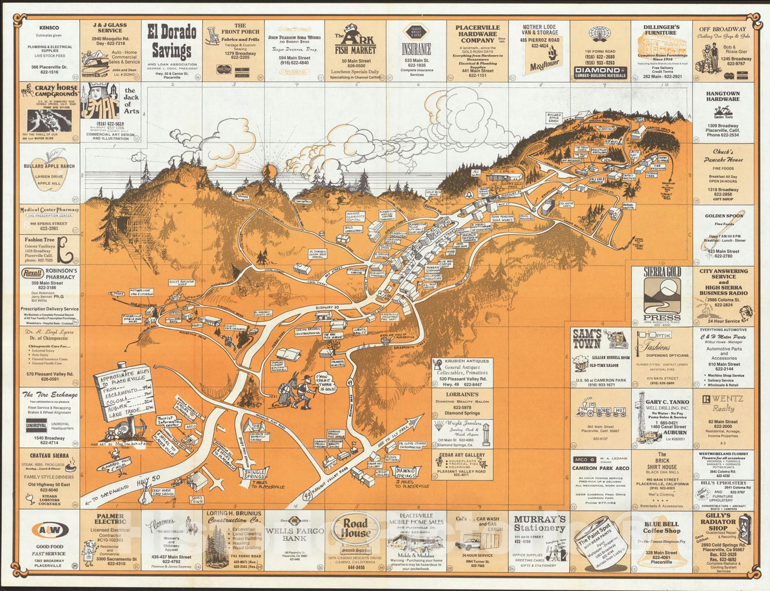 Historic Map : Placerville, California, c1975, , Vintage Wall Art