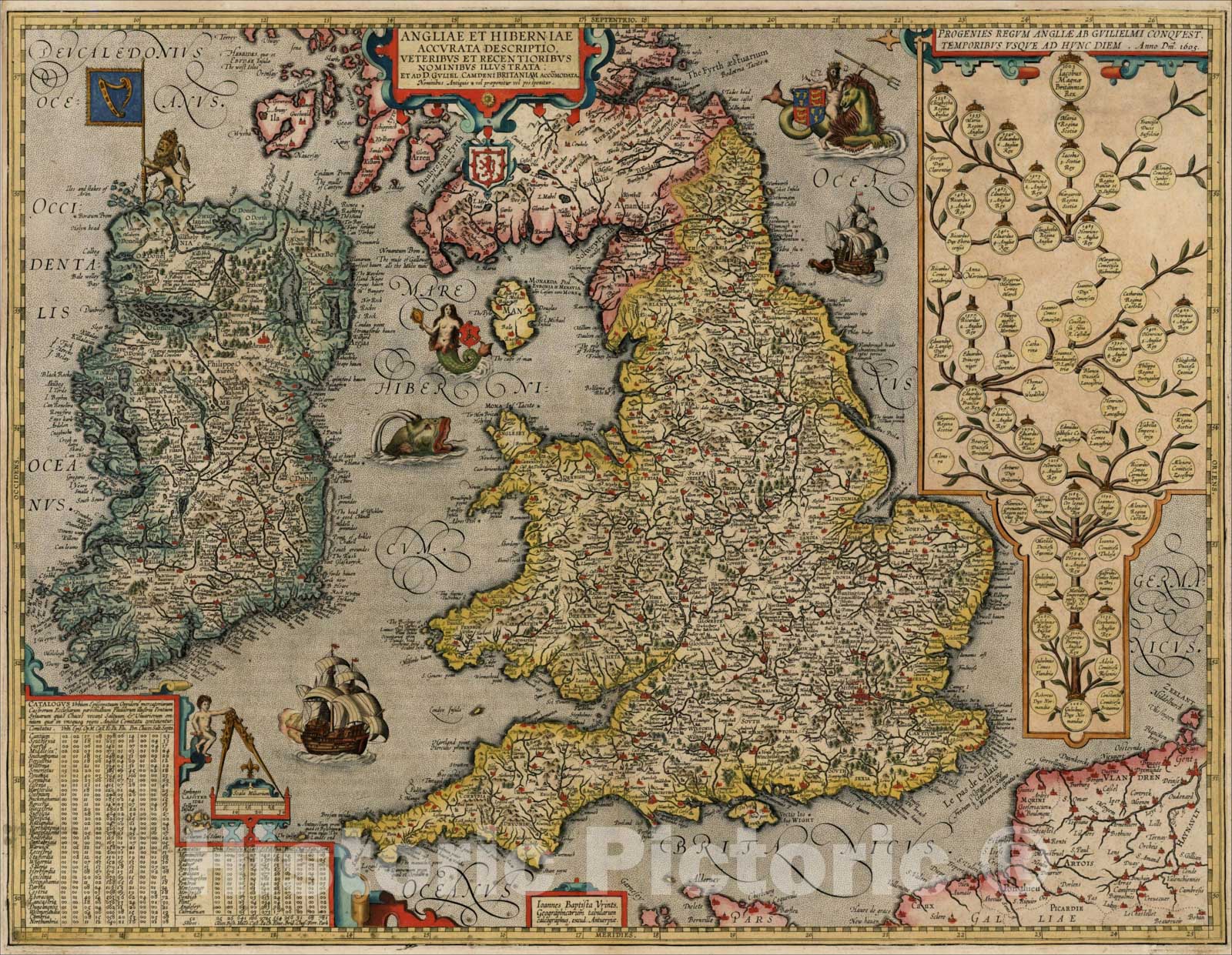 Historic Map : Angliae et Hiberniae Accurata Descriptio Veteribus et Recentioribus Nominbus Illustratus Et Ad D. Guilel. Camden Britaniam Accomodata, 1608, , Vintage Wall Art