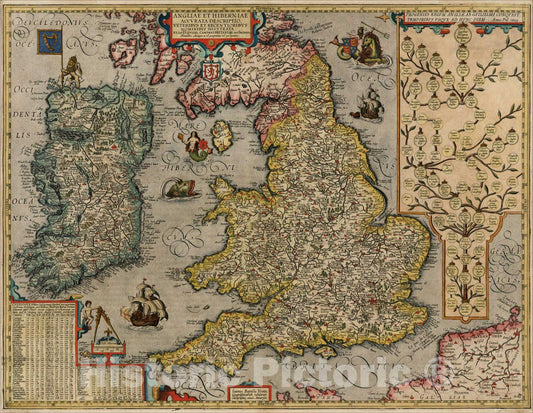 Historic Map : Angliae et Hiberniae Accurata Descriptio Veteribus et Recentioribus Nominbus Illustratus Et Ad D. Guilel. Camden Britaniam Accomodata, 1608, , Vintage Wall Art