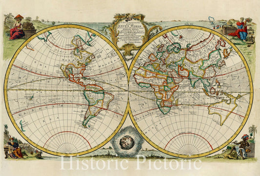 World Map - Double Hemisphere with Continents, 1744 | Historical Map Print