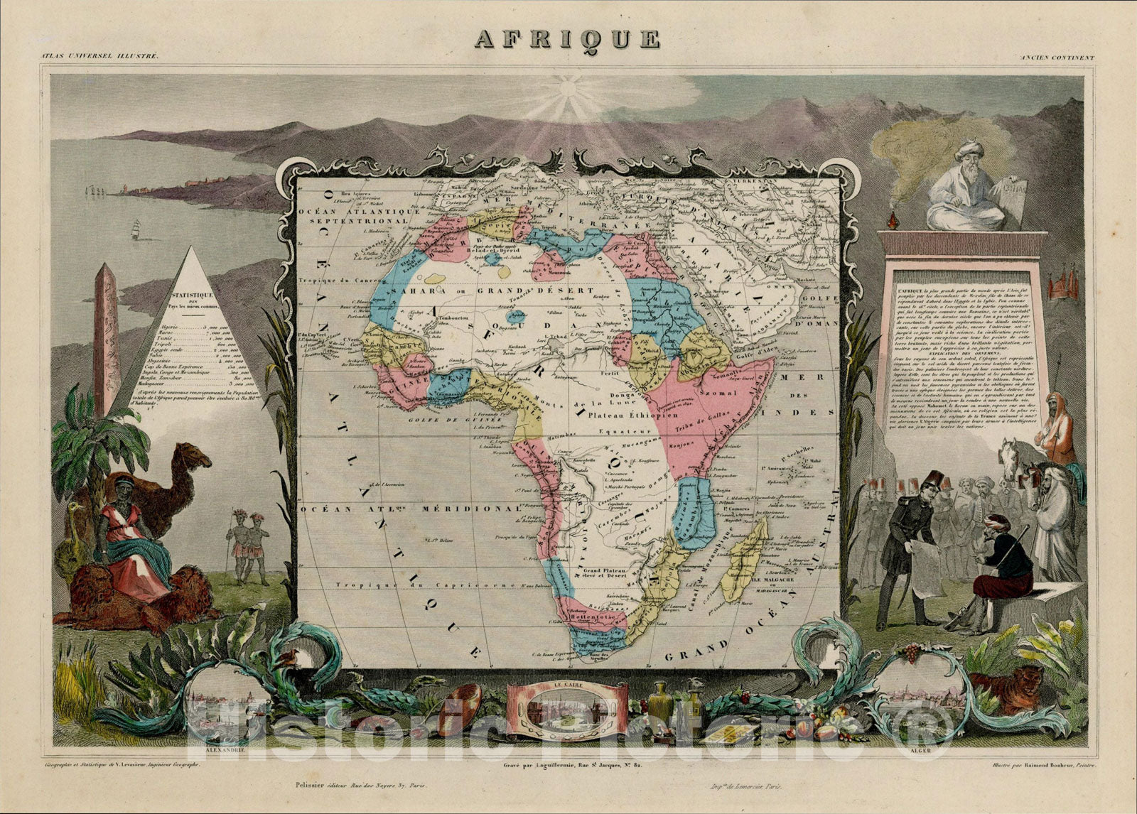 Historic Map : Afrique, 1845, Victor Levasseur, Vintage Wall Art