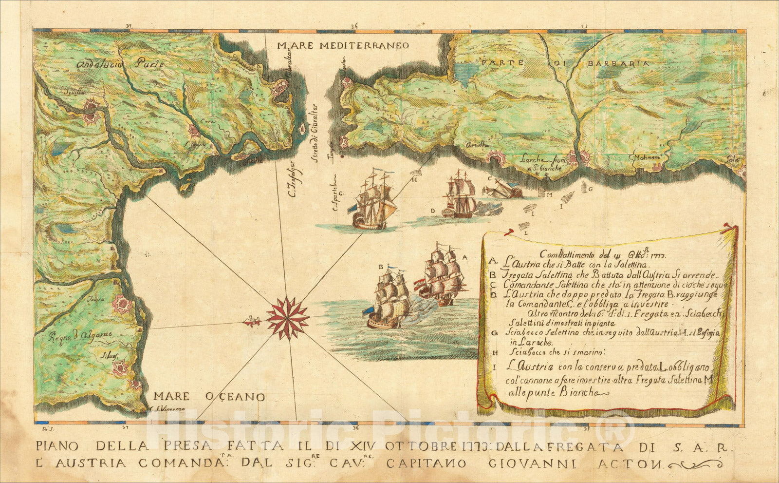 Historic Map : Piano Della Presa Fatta Il Di Xiv Ottobre 1773: Dalla Fregata, c1774, Anonymous, Vintage Wall Art
