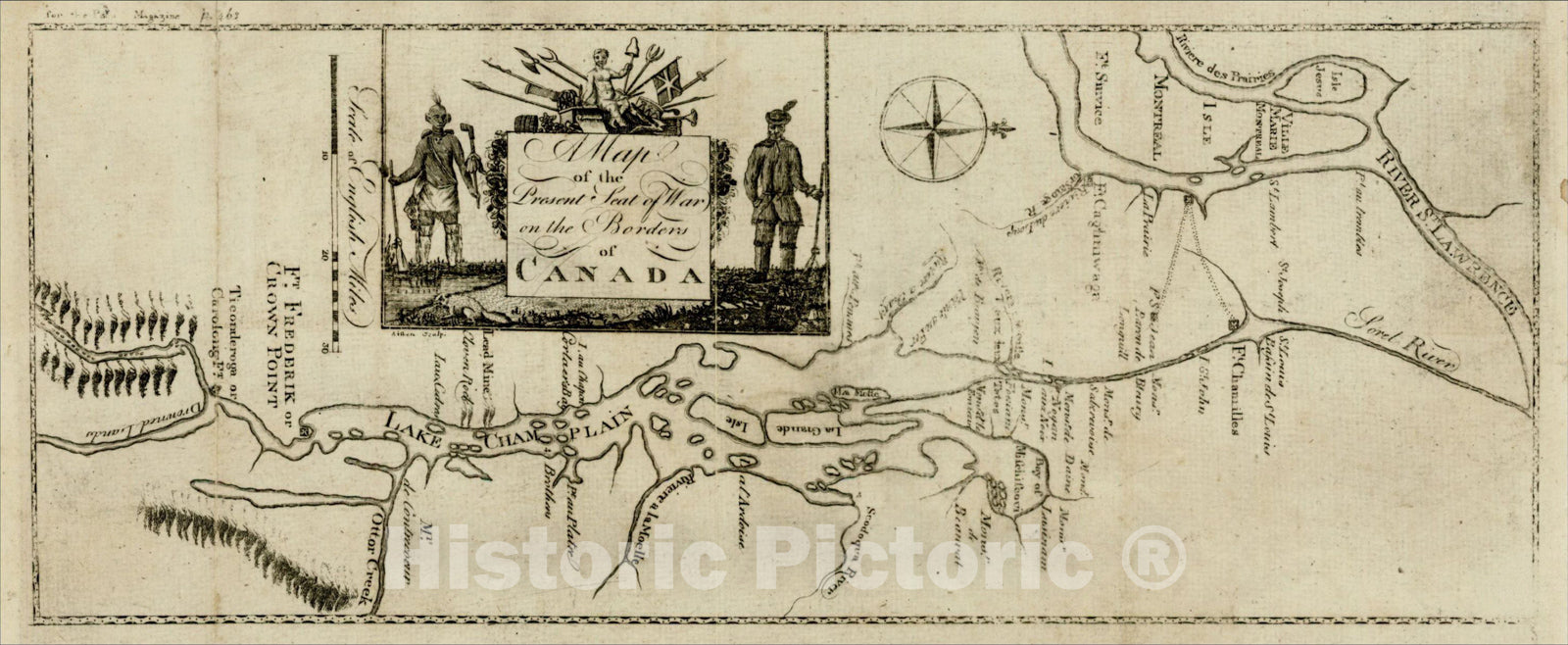 Historic Map : A Map of the Present Seat of War on the Borders of Canada, 1775, Pennsylvania Magazine, v1, Vintage Wall Art