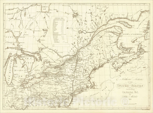 Historic Map : Northern Section of the United States including Canada andc. by John Melish 1816, 1816, John Melish, Vintage Wall Art