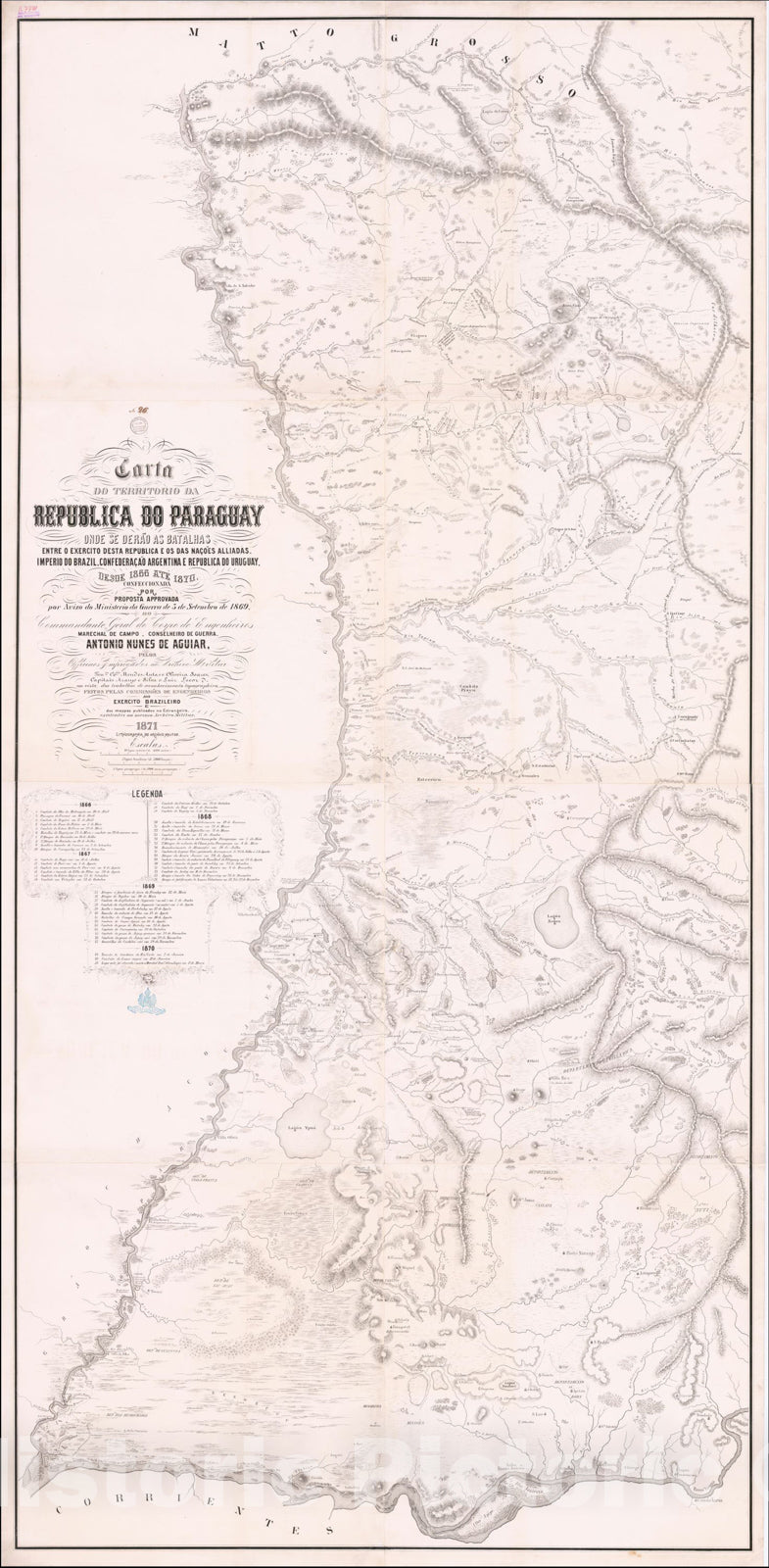 Historic Map : Carta do Territorio da Republica do Paraguay onde se der?, 1871, Lithographia do Archivo Militar, Vintage Wall Art