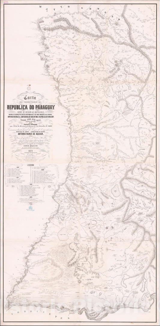Historic Map : Carta do Territorio da Republica do Paraguay onde se der?, 1871, Lithographia do Archivo Militar, Vintage Wall Art